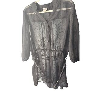 NWOT Mossimo Womens Size XL Multi Color Black Sheer Blouse V-Neck with Belt